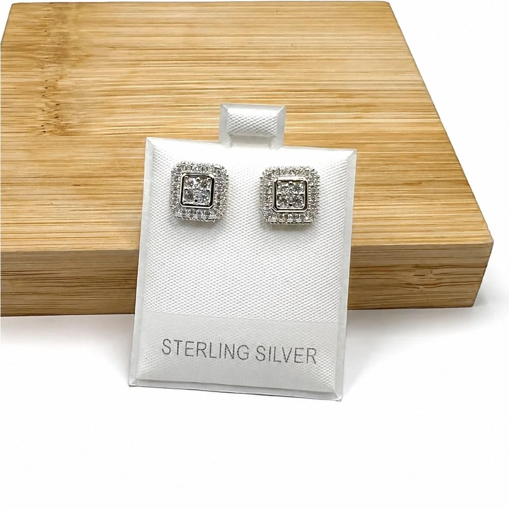 925 Sterling Silver Square Halo Stud Earrings 0.70CTW MOISSANITE